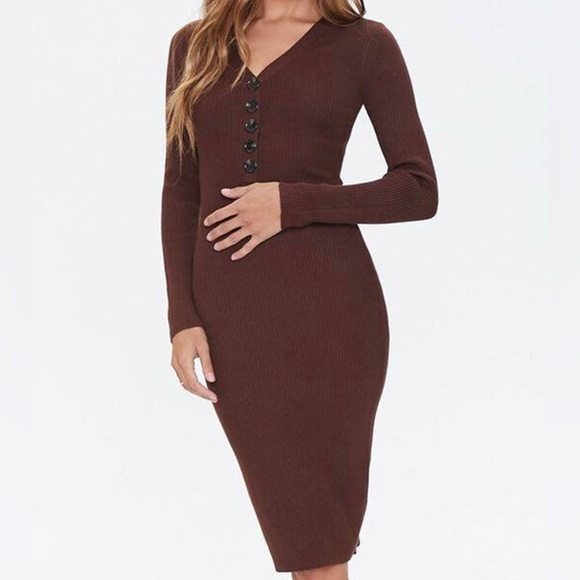 ALMOST FAMOUS Chocolate Ribbed Bodycon Sweater Dress - Picture 1 of 4